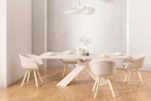 Nowoczesny stół ze spiekiem naturali diamond cream do eleganckiej jadalni